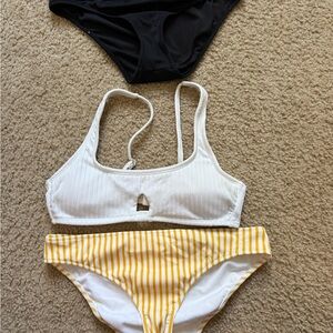 Shade & Shore White and Yellow Striped Bikini